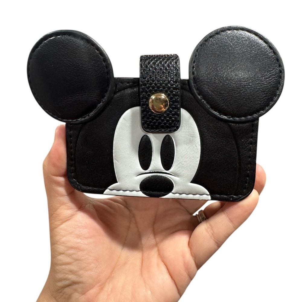 Disney Mickey Mouse Accordion Wallet Card Holder Black Faux Leather Snap Closure